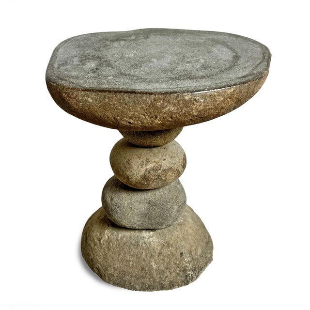 Vintage natural stacked river rock side table or stool. This has a level polished top area for placing objects or for...