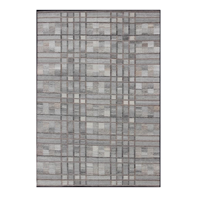 Gray Geometric Scandinavian Flat-Weave Rug by Keivan Woven Arts 10'4 X 14'3 For Sale