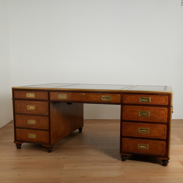 Vintage Large Scale Leather Top Campaign Style Partners Desk by Baker For Sale - Image 17 of 18