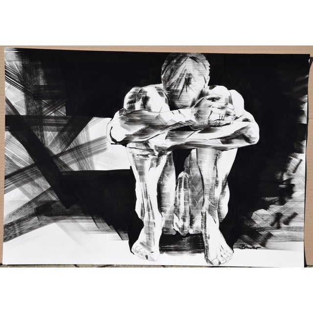 Christian Bauer, Introverted Male Nude, 1990s, Ink & Pencil For Sale - Image 3 of 13