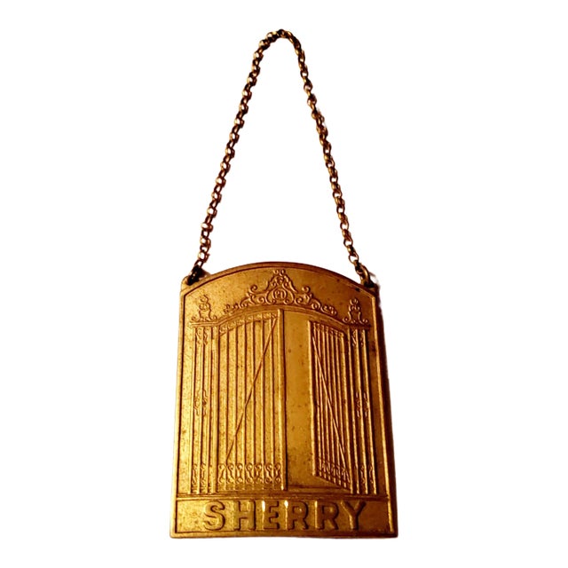 Vintage Gilded Metal Club Decanter Label for Sherry For Sale