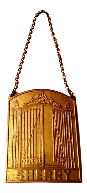 Vintage Gilded Metal Club Decanter Label for Sherry