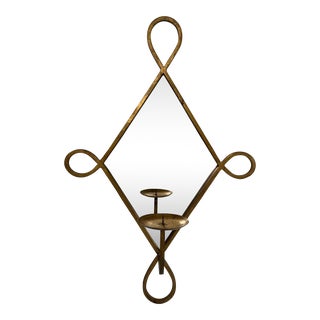 Vintage Mid 20th Century Boho Style Metal Wall Candle Sconce With Mirror For Sale