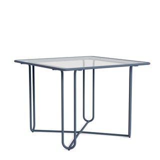 Brown Jordan Walter Lamb Aluminum 38" Square Dining Table, Glass Top in Sapphire For Sale