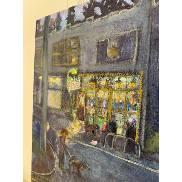 Vintage Expressionism European Cityscape Still Life Oil Painting on Canvas, Blue, Lavender, Lime Green For Sale In Houston - Image 6 of 14