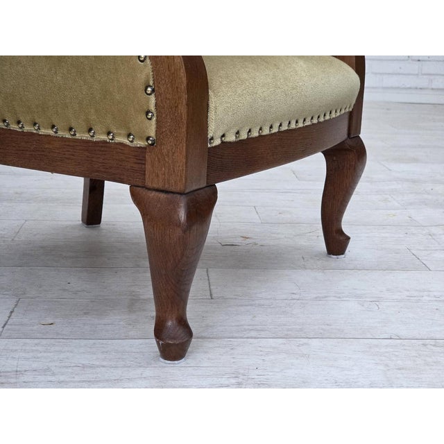 Danish Children's Armchair in Light Green Furniture Velour and Oak, 1950s For Sale - Image 4 of 17