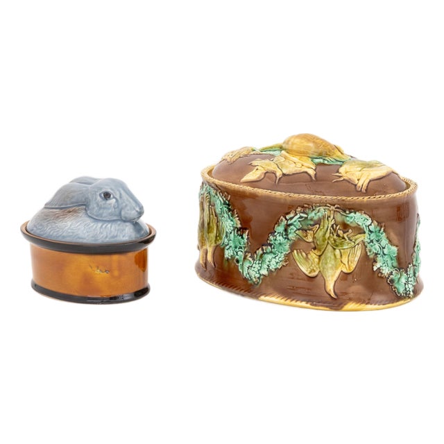 Polychrome Glazed Ceramic Game Pie Dishes, 2 For Sale