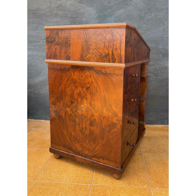 Wood English Regency Revival Burr Walnut Davenport Desk, 20th Century For Sale - Image 7 of 11