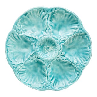 French Gien Turquoise Majolica Oyster Plate For Sale