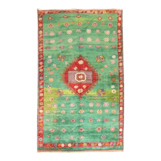 Mid 20th Century Green Turkish Tulu Rug - 4'7" x 12'9" For Sale