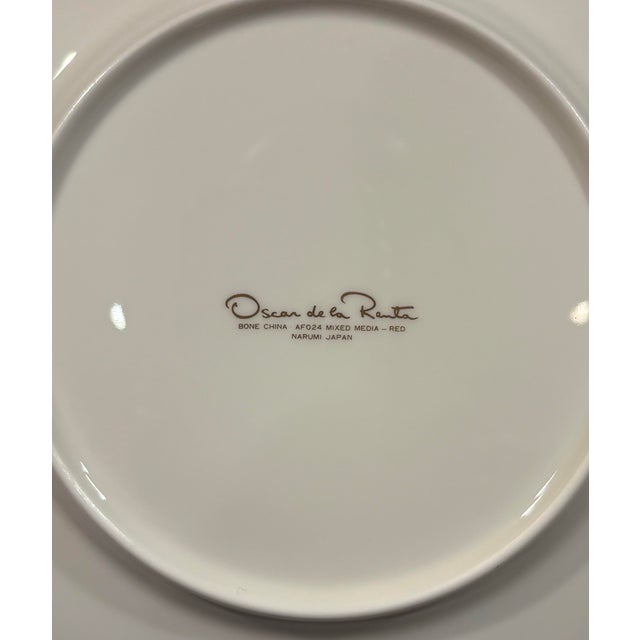 Ivory Late 20th Century Oscar De La Renta Bone China Salad Plates in Mixed Media - Red Pattern For Sale - Image 8 of 9