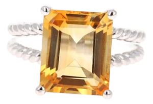 5.18 Carat Emerald Cut Citrine Quartz White Gold Cocktail Ring, Size 7