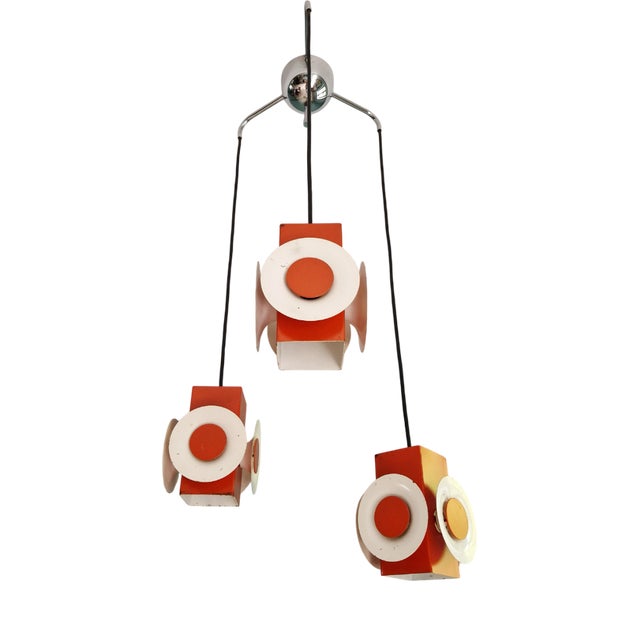 Space Age Cascade Chandelier in Orange and White Lacquered Metal from Raak, 1970s For Sale