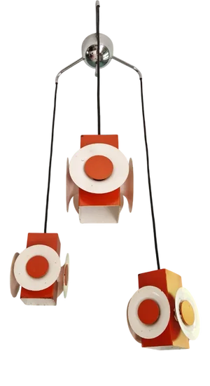 Space Age Cascade Chandelier in Orange and White Lacquered Metal from Raak, 1970s