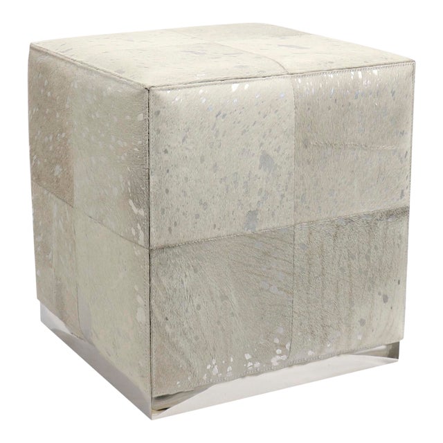 Pasargad Home Safari Cowhide Ottoman with Steel Base For Sale