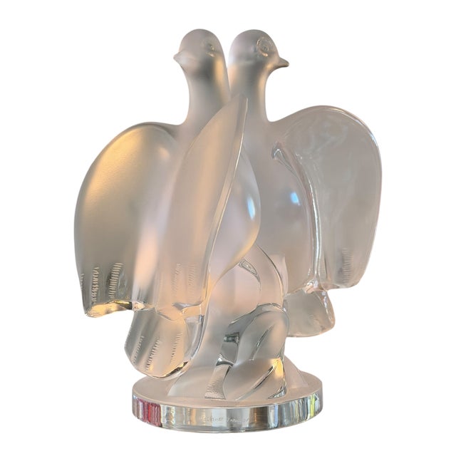 Large Lalique French Crystal Ariane Doves Figurine.