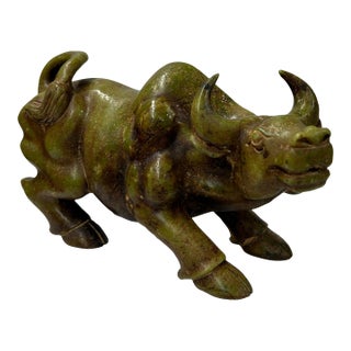 Natural Green Mix Stone Ox Cow Fengshui Artistic Decorative Figure For Sale