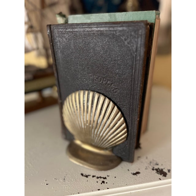 Palm Beach Collections- Vintage Brass Shell Bookends - A Pair For Sale - Image 4 of 8