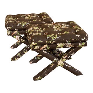 Vintage Hollywood Regency X-Benches-A Pair For Sale
