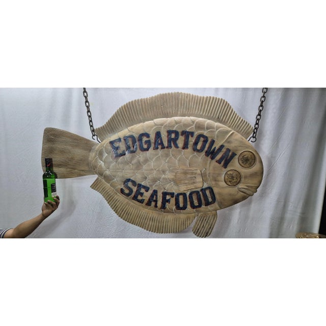 Edgartown Seafood Carved Flounder Trade Sign For Sale In Boston - Image 6 of 12