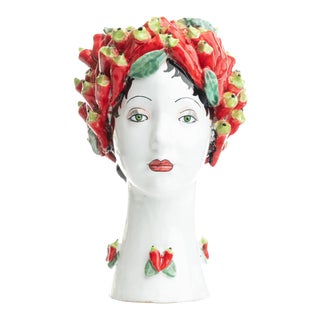 Head Vase Sculpture with Peppers, Ceramiche D'arte Dolfi For Sale