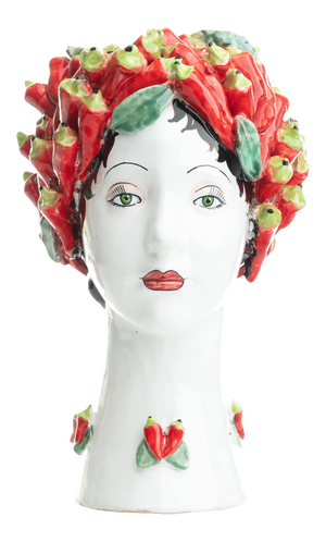 Head Vase Sculpture with Peppers, Ceramiche D'arte Dolfi