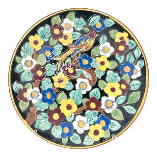 Vintage Mid 20th Century Signed and Numbered Cerdazur Monaco Floral and Bird Decorated Dish For Sale