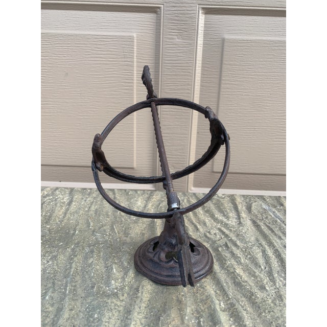 Vintage Iron Armillary Sundial Garden Ornament, Neoclassical Outdoor Decor For Sale In South Bend - Image 6 of 9