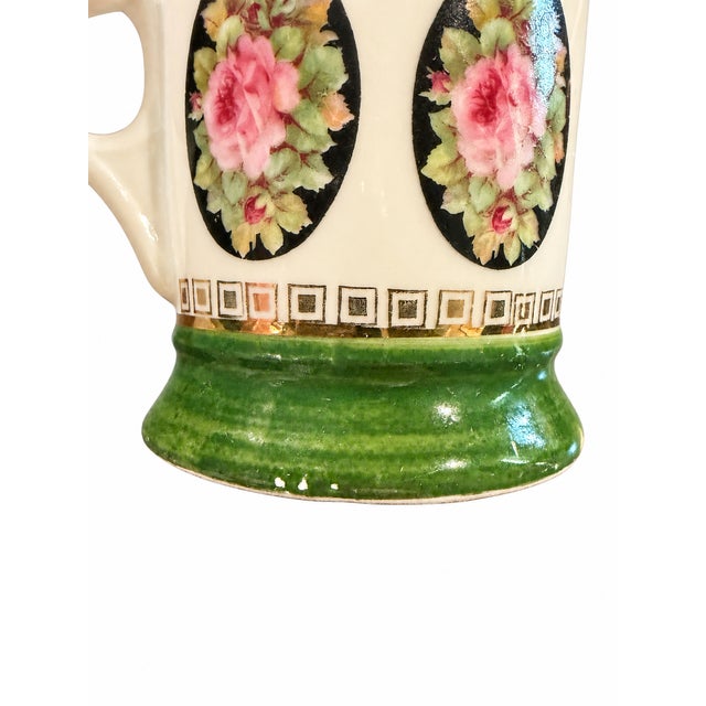 Antique German Floral Mugs With Pink Roses and Green Bands — Pair For Sale In San Diego - Image 6 of 8