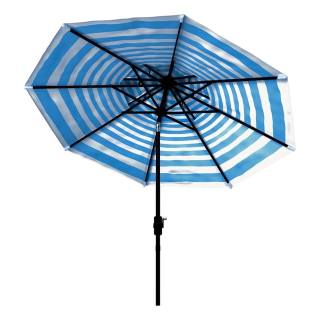 Athens 9Ft Double Top Crank Umbrella, Baby Blue With White Understripe For Sale