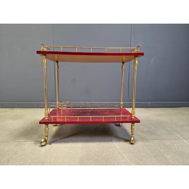 Italian Lacquered Goatskin Serving Bar Cart from Aldo Tura, 1960s For Sale - Image 14 of 18