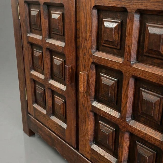 Mid-Century Modern French Solid Oak Brutalist Four-Door Sideboard, 1960s For Sale - Image 3 of 5