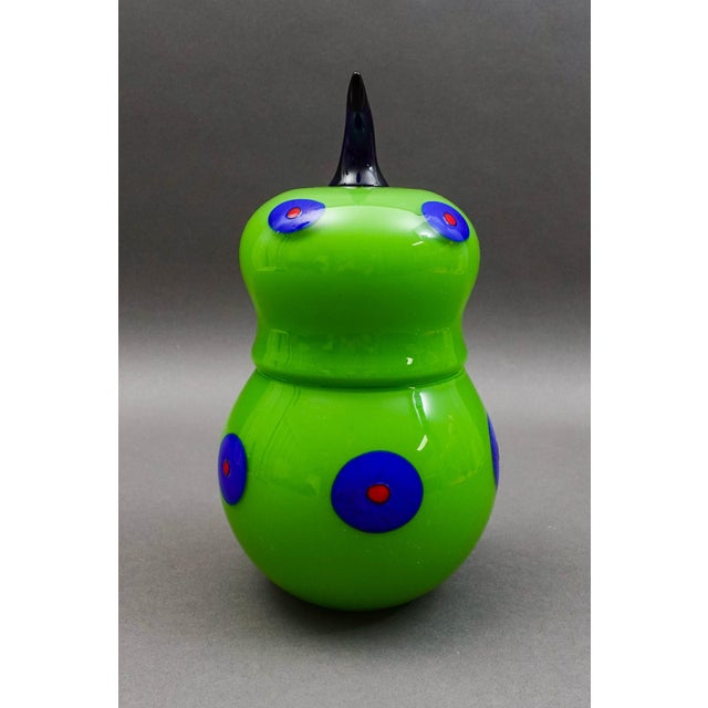 Mid-Century Modern Mid 20th Century Shafaq Malik B.A.G. Czech Borovier & Toso Green Art Glass Pear Candy Jar For Sale - Image 3 of 12