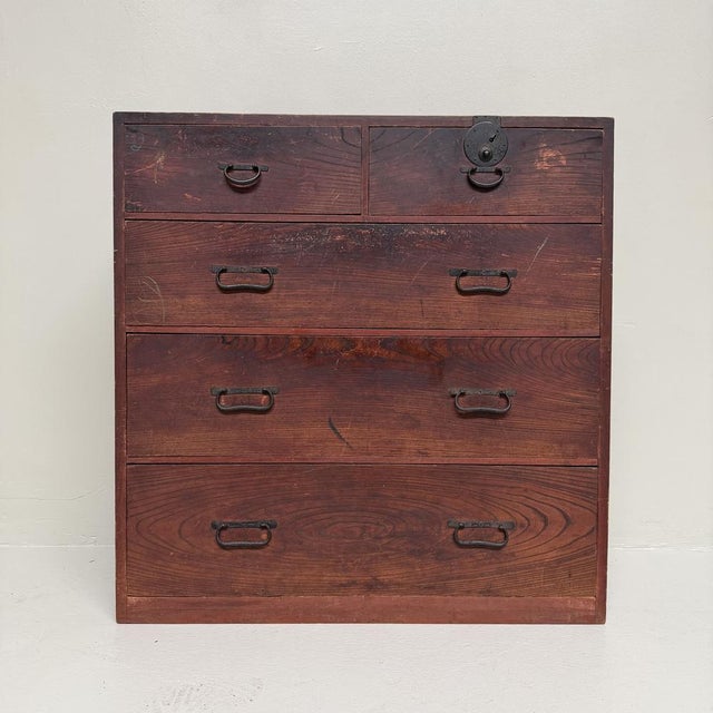 Authentic Japanese Tansu Storage Chest with 5 Drawers, 1900s For Sale - Image 13 of 13