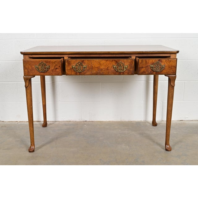 Brown Baker Furniture Queen Anne Burled Walnut Writing Desk, Circa 1960s For Sale - Image 8 of 13