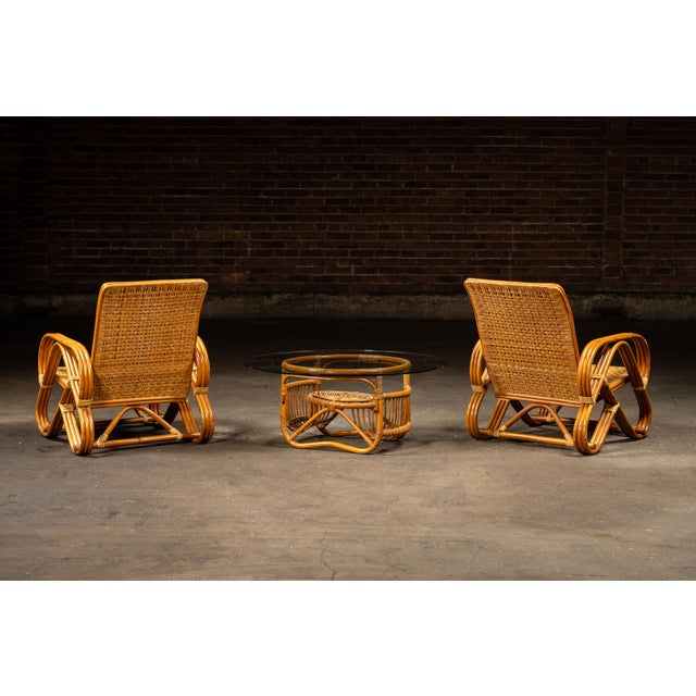 Mid 20th Century Vintage Bentwood and Rattan Furniture Set After Franco Albini, 3 Pieces For Sale - Image 5 of 10