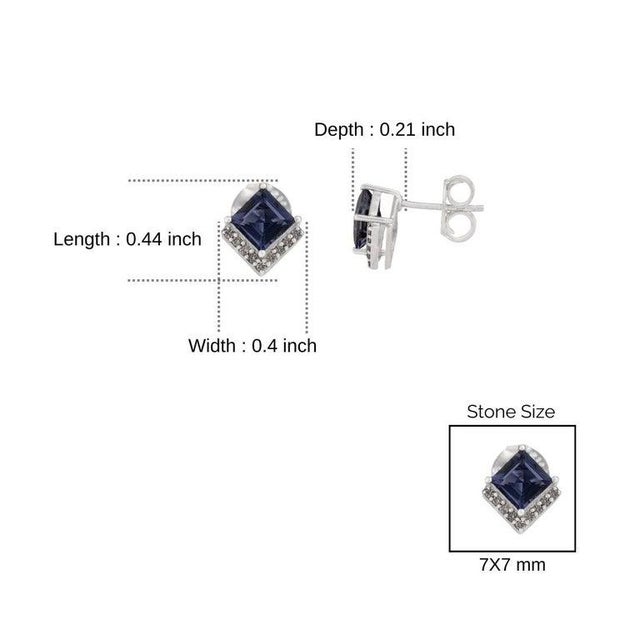 925 Silver Square Cut Iolite Gemstone Stud Earrings With Diamond- A Pair For Sale - Image 9 of 11