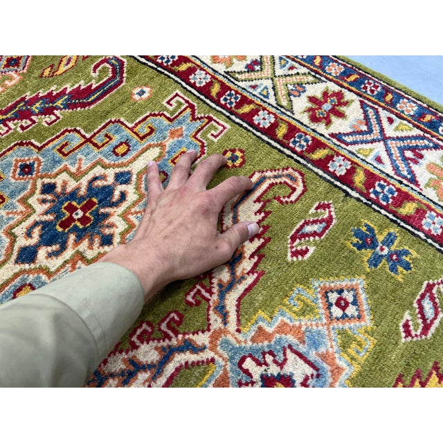 Olive Green, Red and Cream Kazak Wool Runner Rug, 2'11" X 9'9" For Sale - Image 15 of 18