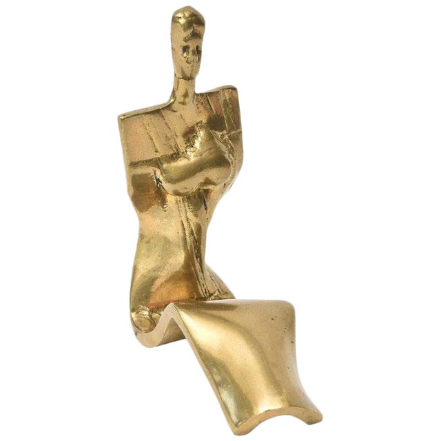 Vintage Abstract Brass Sculpture of a Seated Woman 70's For Sale