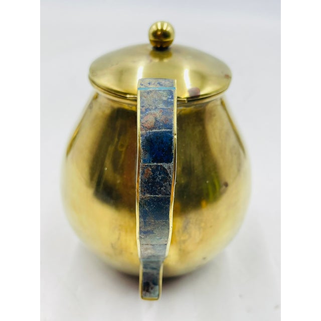 1950s Los Castillo Taxco Brass & Stone Inlaid Tea Set, Mexican Modernism - Set of 3 For Sale - Image 10 of 18