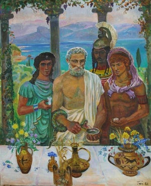 Antique Portrait Oil Painting, Ukrainian Soviet Art, Hypocratic Oath 150-120
