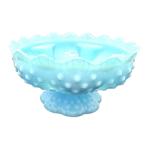 Vintage Fenton Blue Hobnail Footed Candle Holder