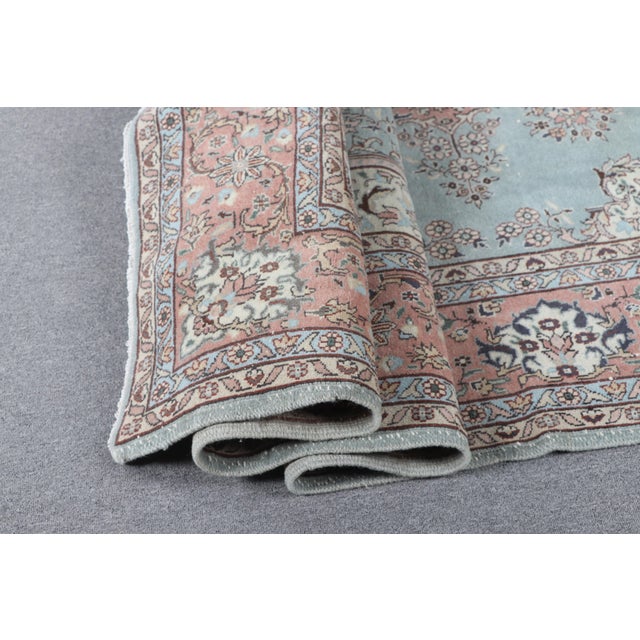 Versatile Vintage Hand-Knotted Light Blue Turkish Medallion Wool Rug - 6.9 X 10 Ft For Sale - Image 9 of 10