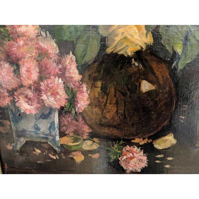 Late 19th Century Still Life of Yellow Roses Oil Painting on Canvas, English For Sale - Image 4 of 8