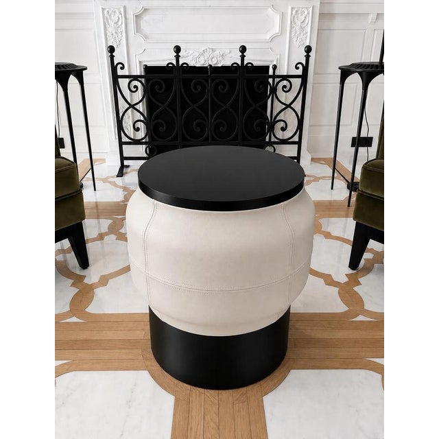 Tutu Side Table in Leather and Black Steel by Christophe Perichon For Sale - Image 4 of 7