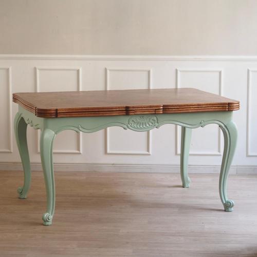 French Country Style Mint Green Dining Table with Inlaid Top, 1920s For Sale - Image 9 of 18