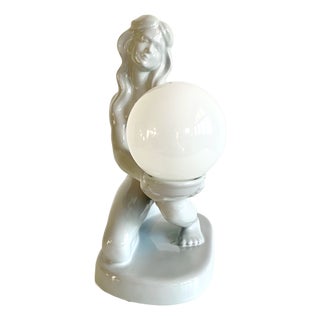 Vintage Porcelain Table Lamp with Globe Opaline Glass Shade, 1980s For Sale