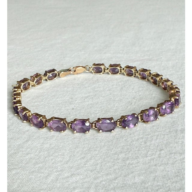 Purple Vintage 1980s 10k Yellow Gold Amethyst Tennis Bracelet For Sale - Image 8 of 8