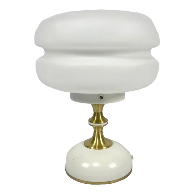 Mid-Century Milk Glass and Brass Table Lamp from Napako, 1960s For Sale