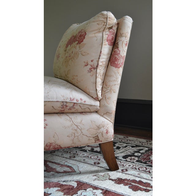 Wood Upholstered Slipper Chairs on Turned Legs W/Casters - A Pair For Sale - Image 7 of 8